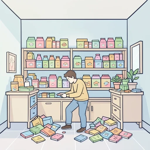 彼、商品は並べきれないほどある - Bildwörterbuch