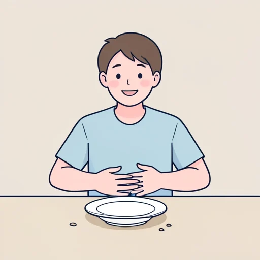彼、食べ物残らず平らげた - Bildwörterbuch