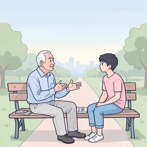 彼、当時を振り返っていろいろ話してくれた - Bildwörterbuch