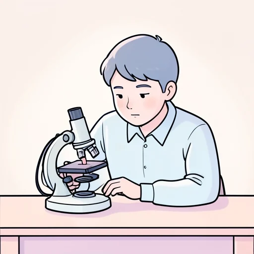彼は物体の表面を顕微鏡で調べた - Bildwörterbuch
