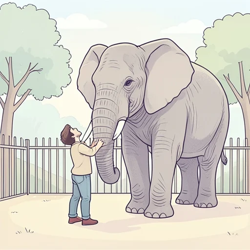 彼は動物園で巨大な象を見て圧倒された - Bildwörterbuch