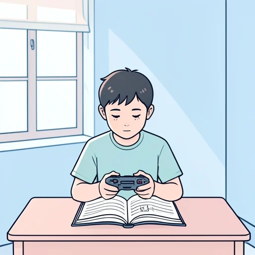 彼はゲームしてばかりいて全然勉強しない - 그림 사전