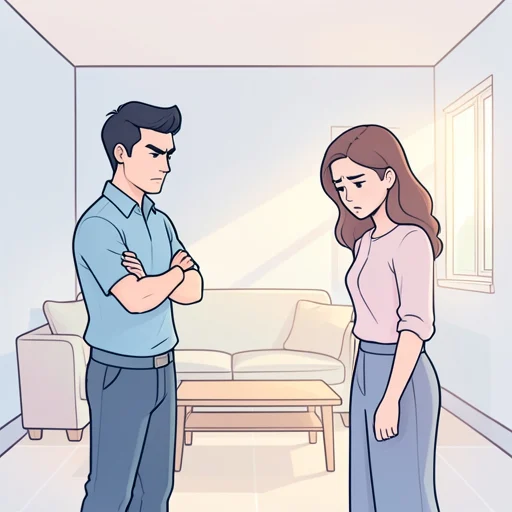 彼、激しい口調で彼女を責めた - Bildwörterbuch