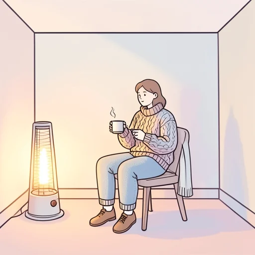 彼は部屋が暖まるまで待った - Bildwörterbuch