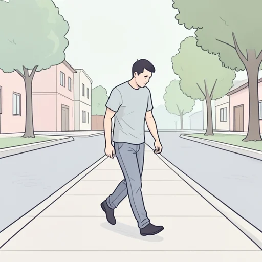 彼は歩道をゆっくり歩いてる - Bildwörterbuch