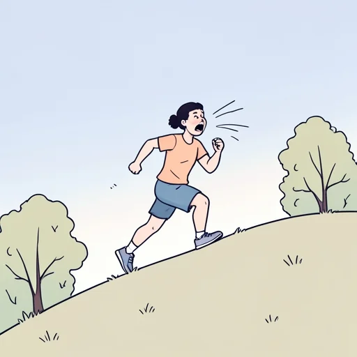 彼は息を切らしながら坂道を駆け上がった - Bildwörterbuch
