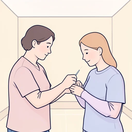 彼は彼女の手に針を刺した - Bildwörterbuch