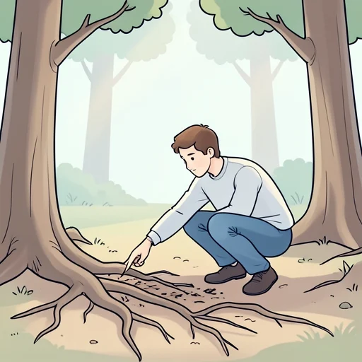 彼は木の根が張ってた場所に気づいた - Bildwörterbuch