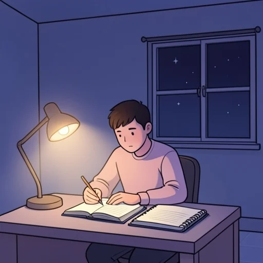 彼はしばしば夜遅くまで勉強している - Bildwörterbuch