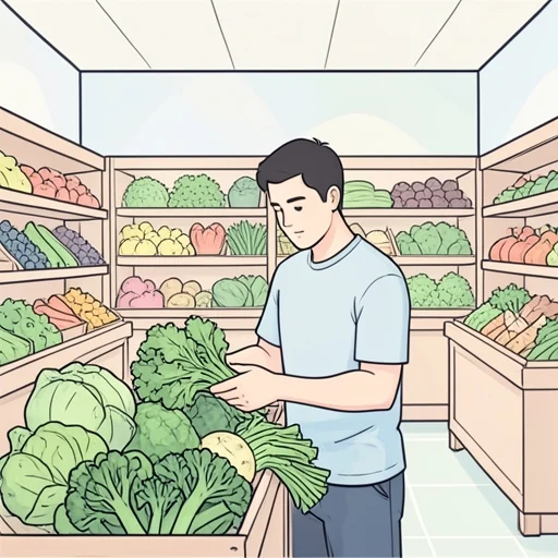 彼は新鮮な食品だけを選んで買う - Bildwörterbuch