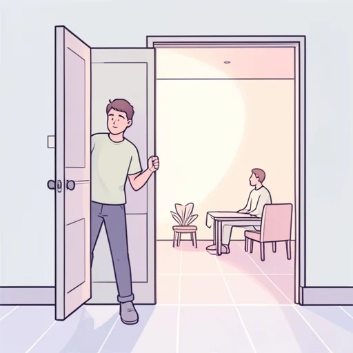 彼は外から様子をうかがってる - Bildwörterbuch