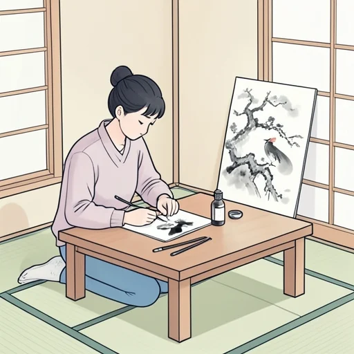 彼は墨で絵を描くのが得意だ - Bildwörterbuch