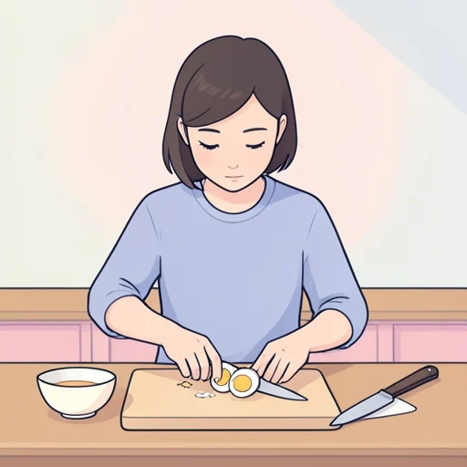 彼は卵を半分に割った - Bildwörterbuch