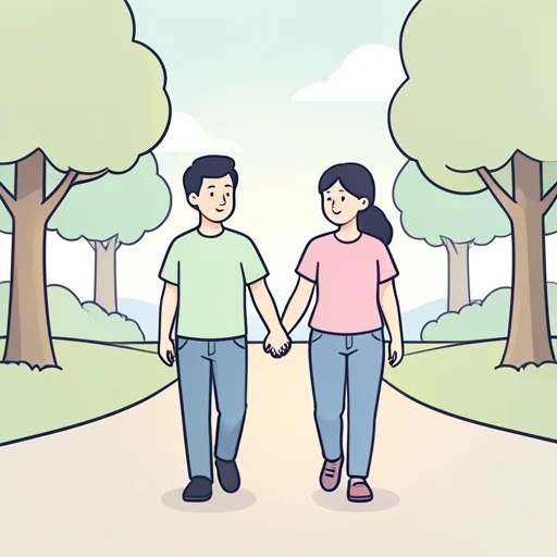 彼は手と手を繋いで歩いた - Bildwörterbuch