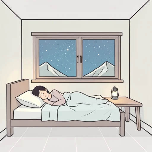彼は山小屋で一晩過ごした - Bildwörterbuch