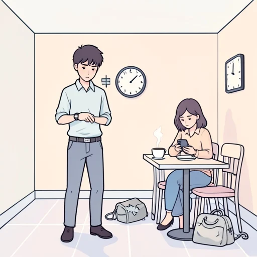 彼、わざと遅刻して彼女の反応を試した - Bildwörterbuch