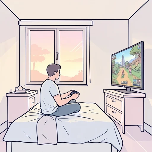彼、夜中にゲームをして朝になった - Bildwörterbuch