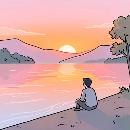 彼、夕日が湖に映って美しい - Bildwörterbuch