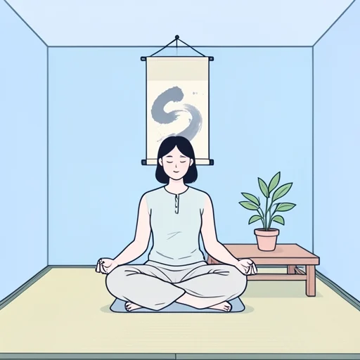 彼、禅の精神で物事を見つめる - Bildwörterbuch