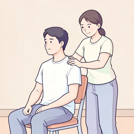 肩が凝った、肩揉んで - Bildwörterbuch
