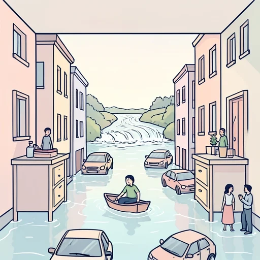 川が氾濫したらしい - Bildwörterbuch