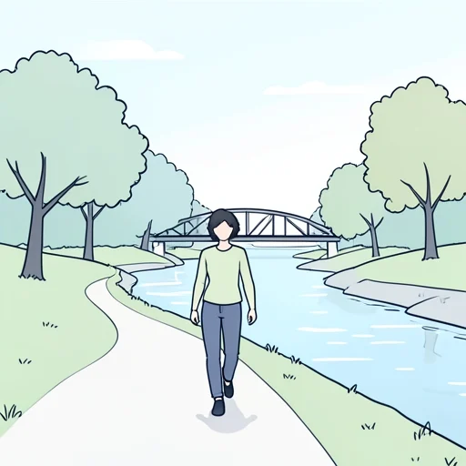 川に沿った道を散歩するのが好き - Bildwörterbuch
