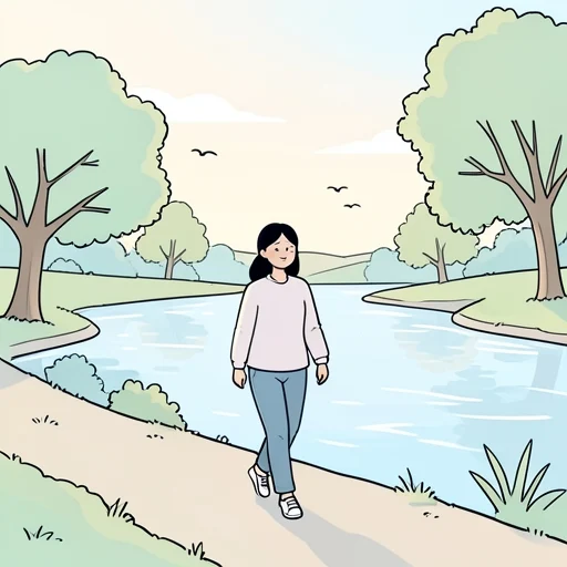 川沿いを歩いていると心が落ち着く - Bildwörterbuch