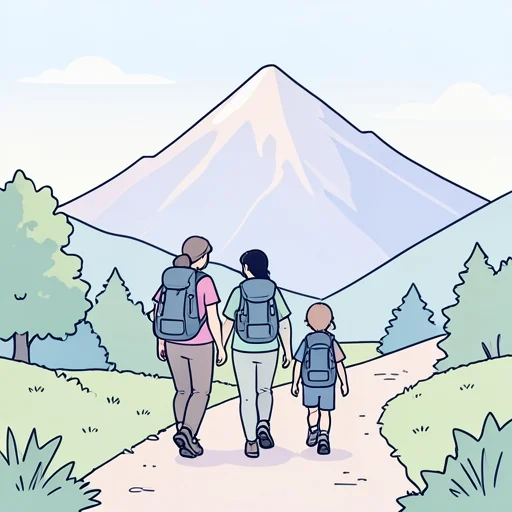 家族でハイキングに出かけるなら、靴はちゃんとしたの履いて - Bildwörterbuch