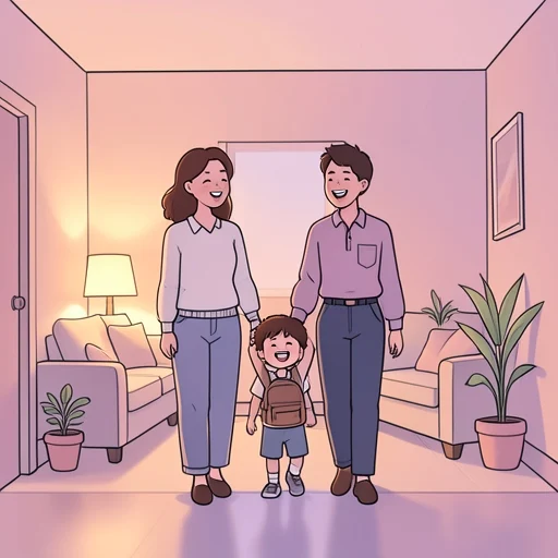 家族が無事に帰ってきて安心した - Bildwörterbuch