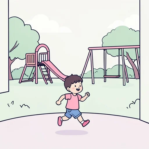 子供が公園へ駆けていった - Bildwörterbuch