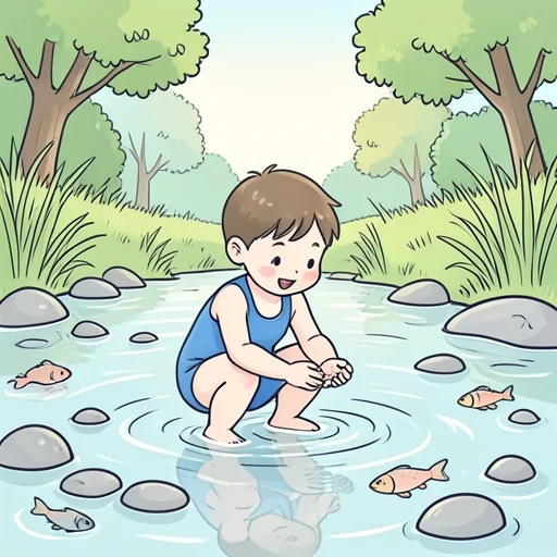 子供のころは夏になるとよく川で遊んだものだ - Illustrated Dictionary