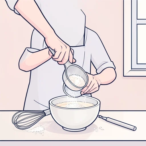 小麦粉をふるってから混ぜると、ダマにならない - Bildwörterbuch