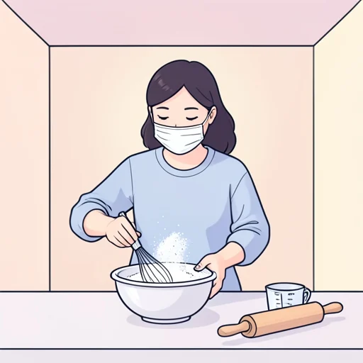 小麦粉と粉砂糖を混ぜる時に粉が舞わないよう気をつけて - Bildwörterbuch