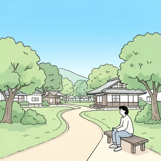 この村の風景を見ると心が落ち着く - Bildwörterbuch