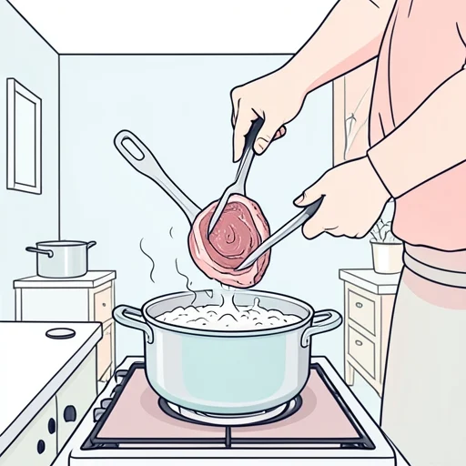 この肉、十分煮えてるよ - Bildwörterbuch