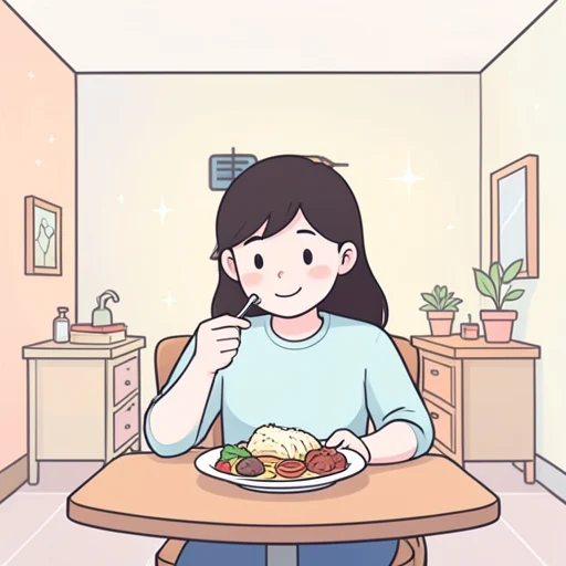 このレストランの料理にはいつも満足してる - Bildwörterbuch