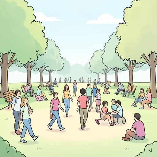 公園にたくさん人がいます。 - Dictionnaire illustré