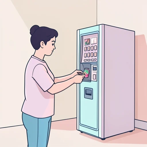 硬貨を入れて、自動販売機からジュースを買った - Bildwörterbuch