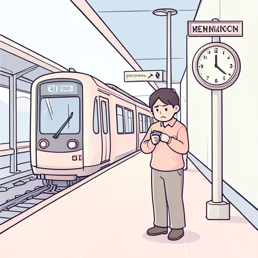 下り電車が遅れたせいで、待ち合わせに30分も遅刻しちゃった - Bildwörterbuch