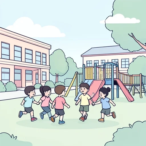 学校に行きました、そして友達と遊びました。 - Bildwörterbuch
