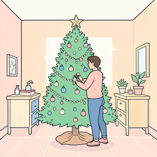 クリスマスツリーに飾りを付ける - Bildwörterbuch
