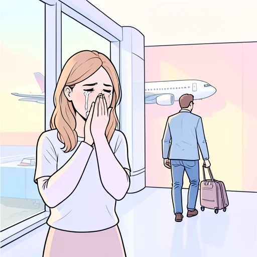 空港で彼を見送る時、彼女は涙をこらえきれなかった - Bildwörterbuch