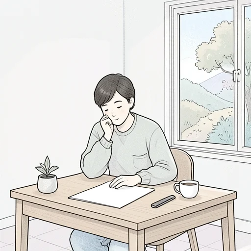 まだ考えているところなんだ - 그림 사전