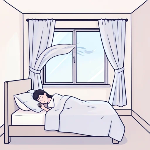 窓を開けたまま寝てしまった - Bildwörterbuch