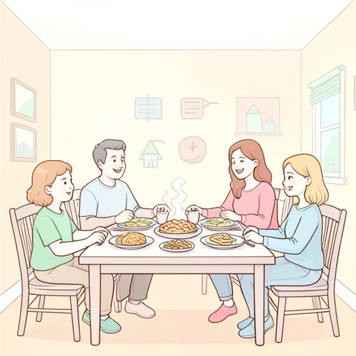 毎晩家族と食卓を囲むのが楽しみだ - Bildwörterbuch