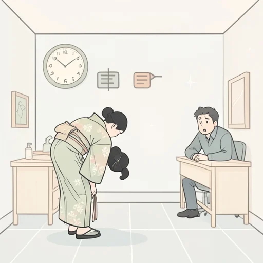 待たせてしまって本当に申し訳ございませんって深く頭を下げた - Bildwörterbuch