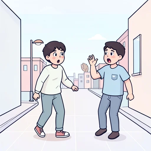 道で偶然知り合いにこんにちはって挨拶されて驚いた - Bildwörterbuch