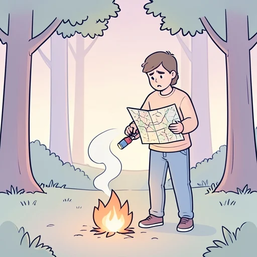 道に迷ったとき、彼はライターで火を点けた - Bildwörterbuch
