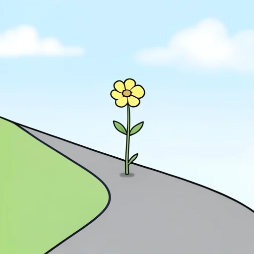 道の端に小さな花が咲いていた - Bildwörterbuch