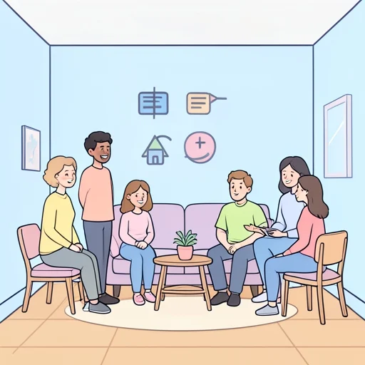みんなが部屋に集まってきた - Bildwörterbuch
